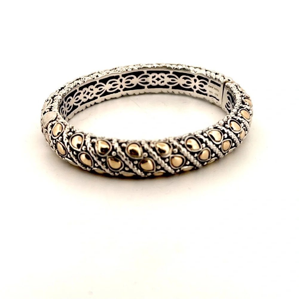 Jai 18K yellow gold and 925 Sterling silver hinged bangle bracelet - Picture 8 of 10